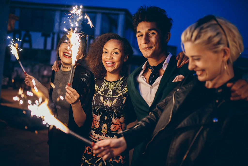 Group of friends making sober New Year's resolutions