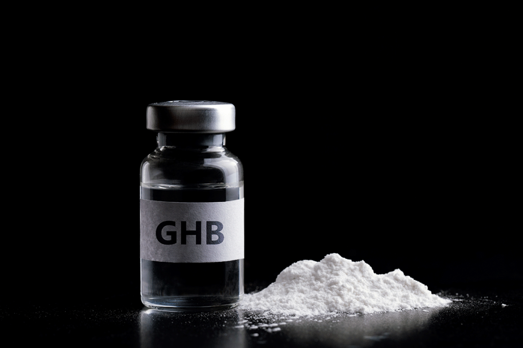 GHB in its two common forms, a clear liquid and a white powder