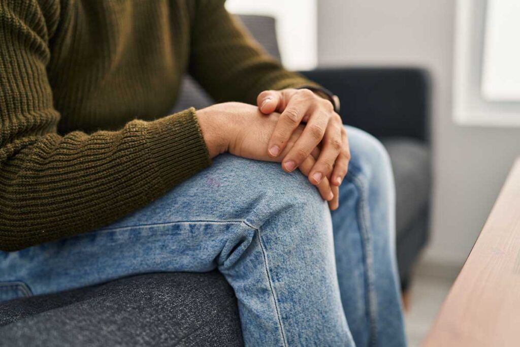 Hands of a person asking, "Can someone find out if you're in rehab?"