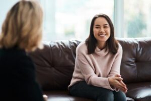 Person talking to their therapist at an outpatient program